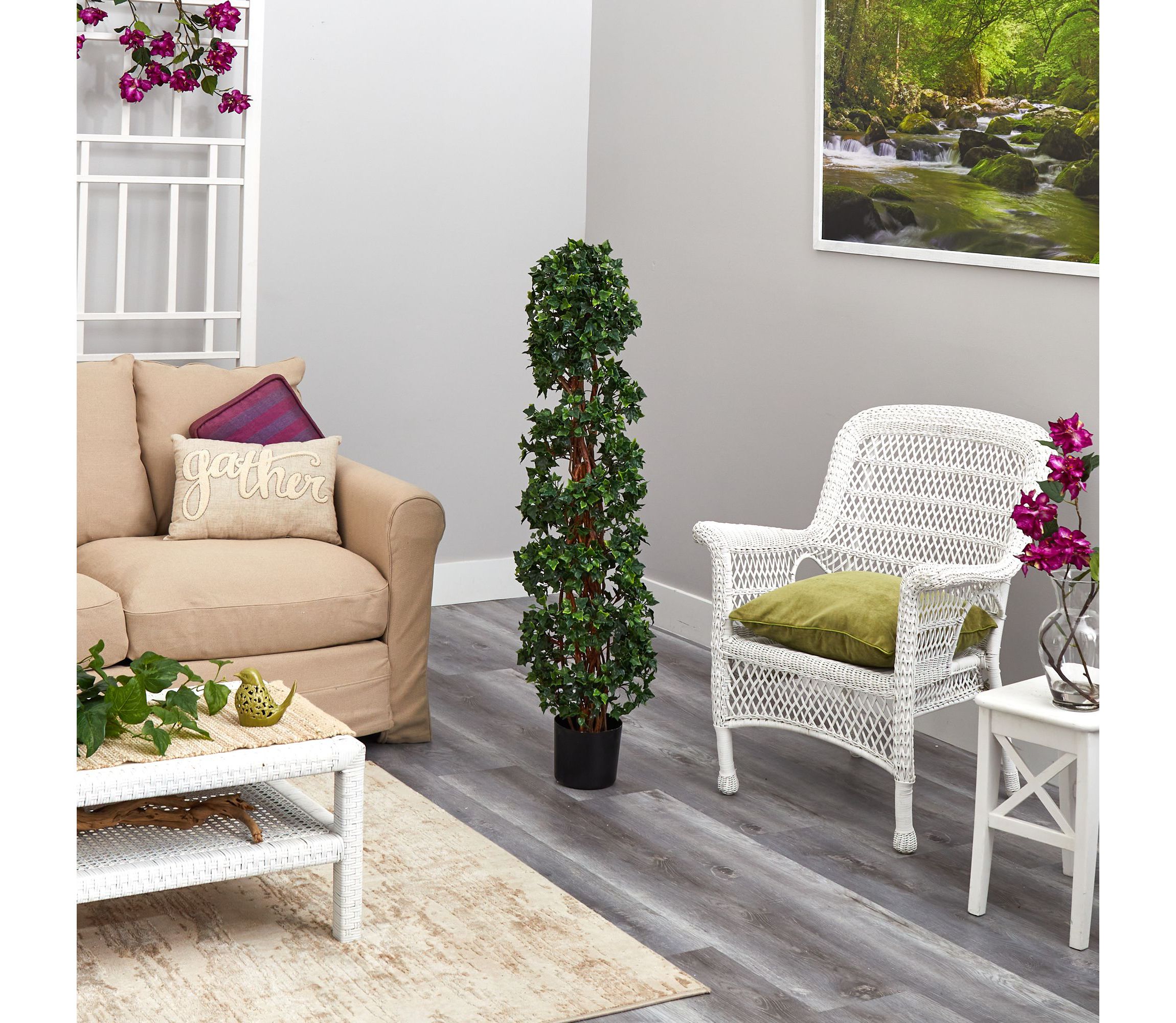 4.5-Foot English Ivy Spiral Topiary Artificial Tree with Natural Trunk UV Resistant (Indoor/Outdoor)