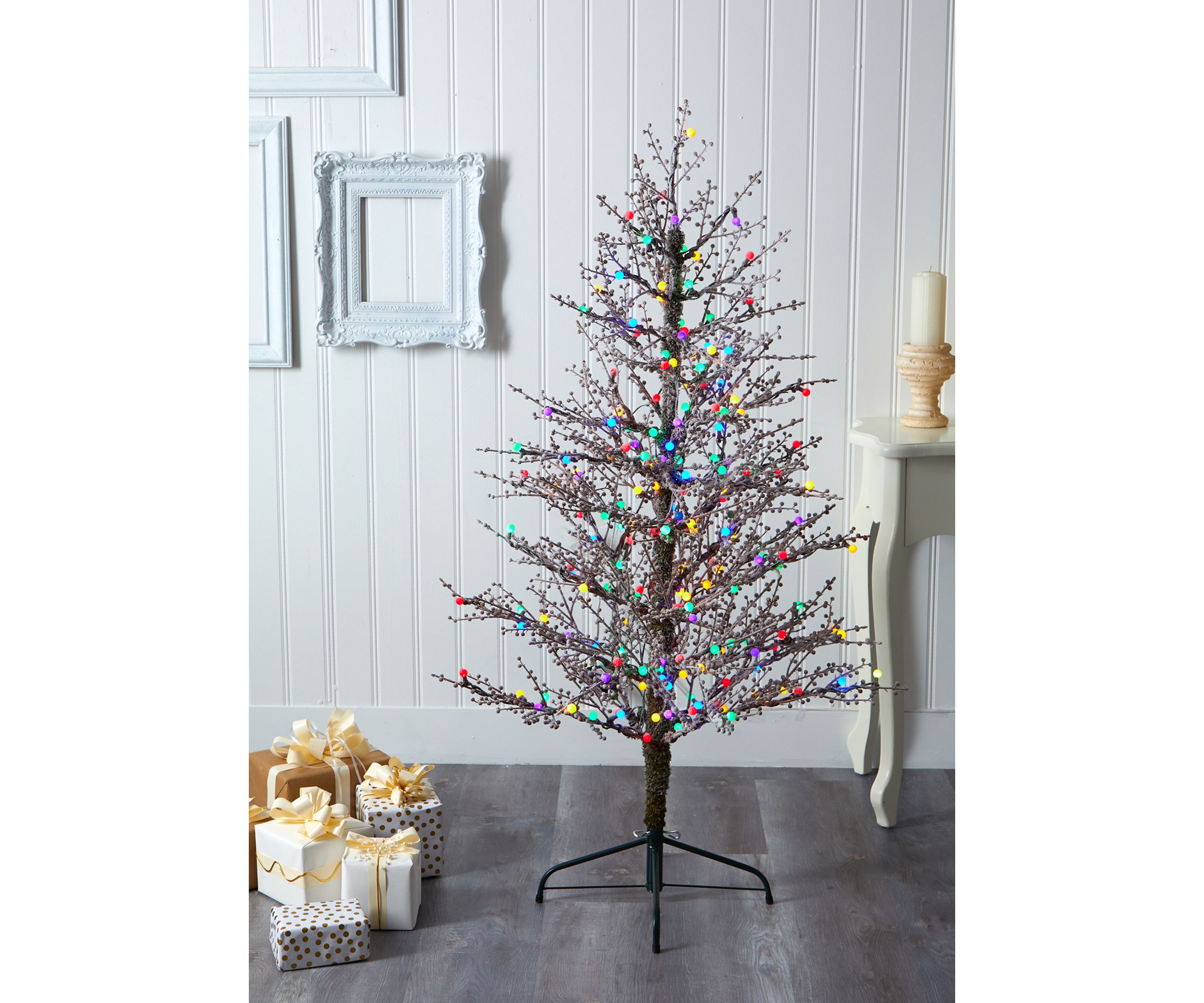 5 Foot Frosted Berry Twig Christmas Tree with Multicolored Gum Ball LED Lights