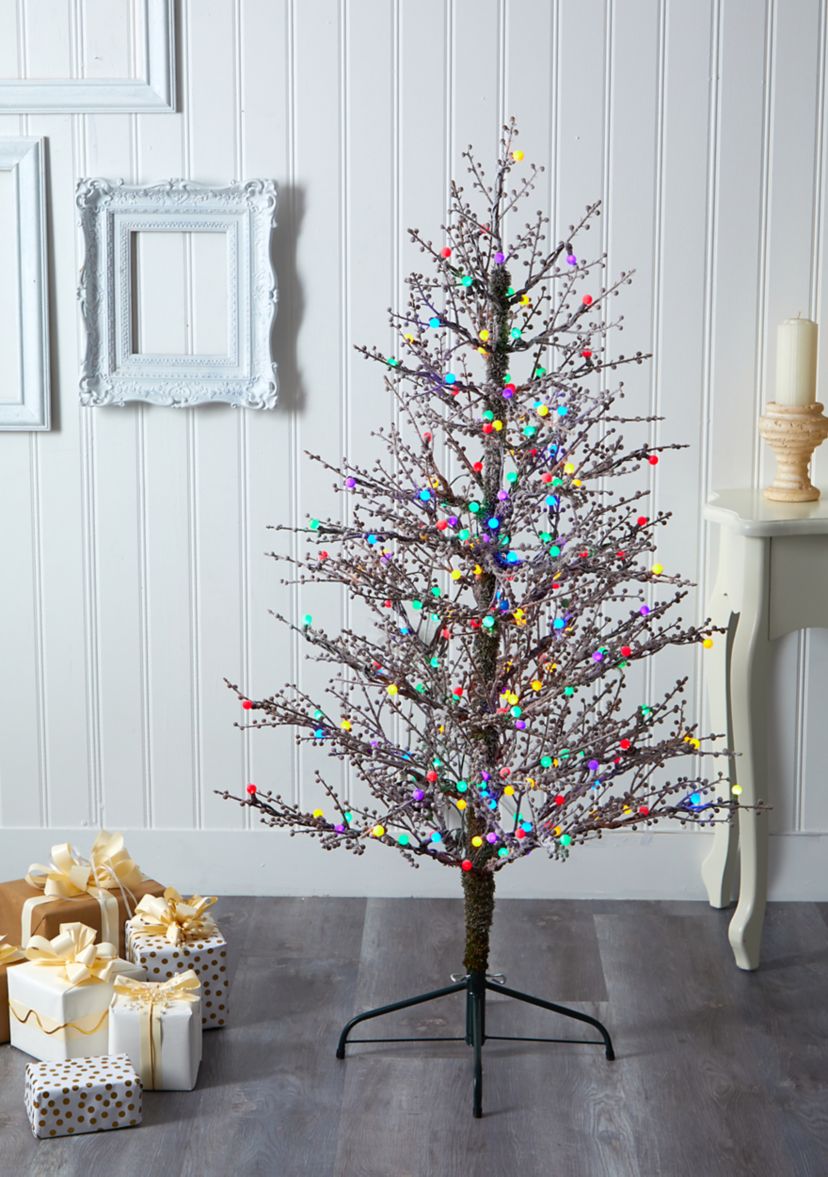 5 Foot Frosted Berry Twig Christmas Tree with Multicolored Gum Ball LED Lights