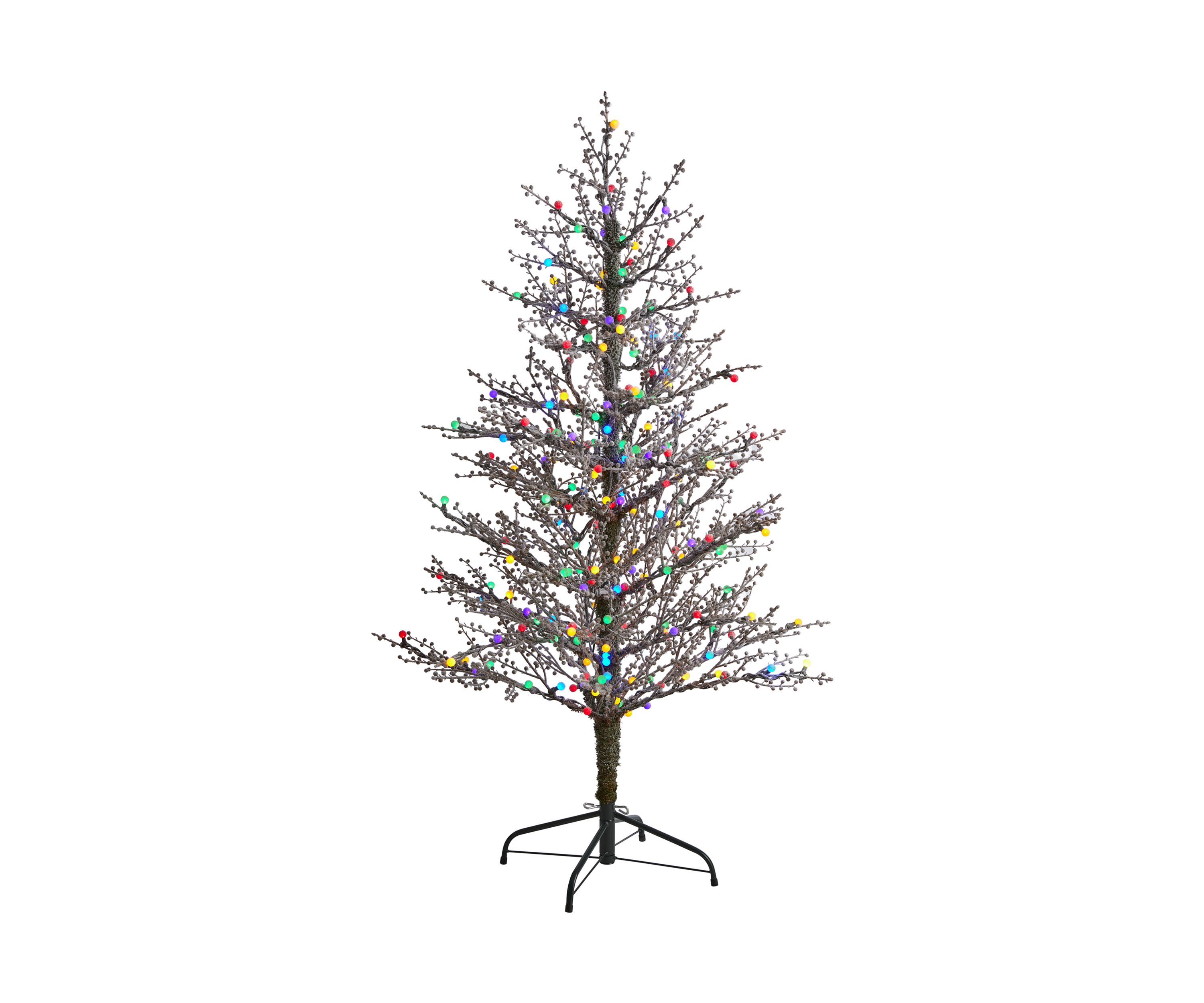 5 Foot Frosted Berry Twig Christmas Tree with Multicolored Gum Ball LED Lights