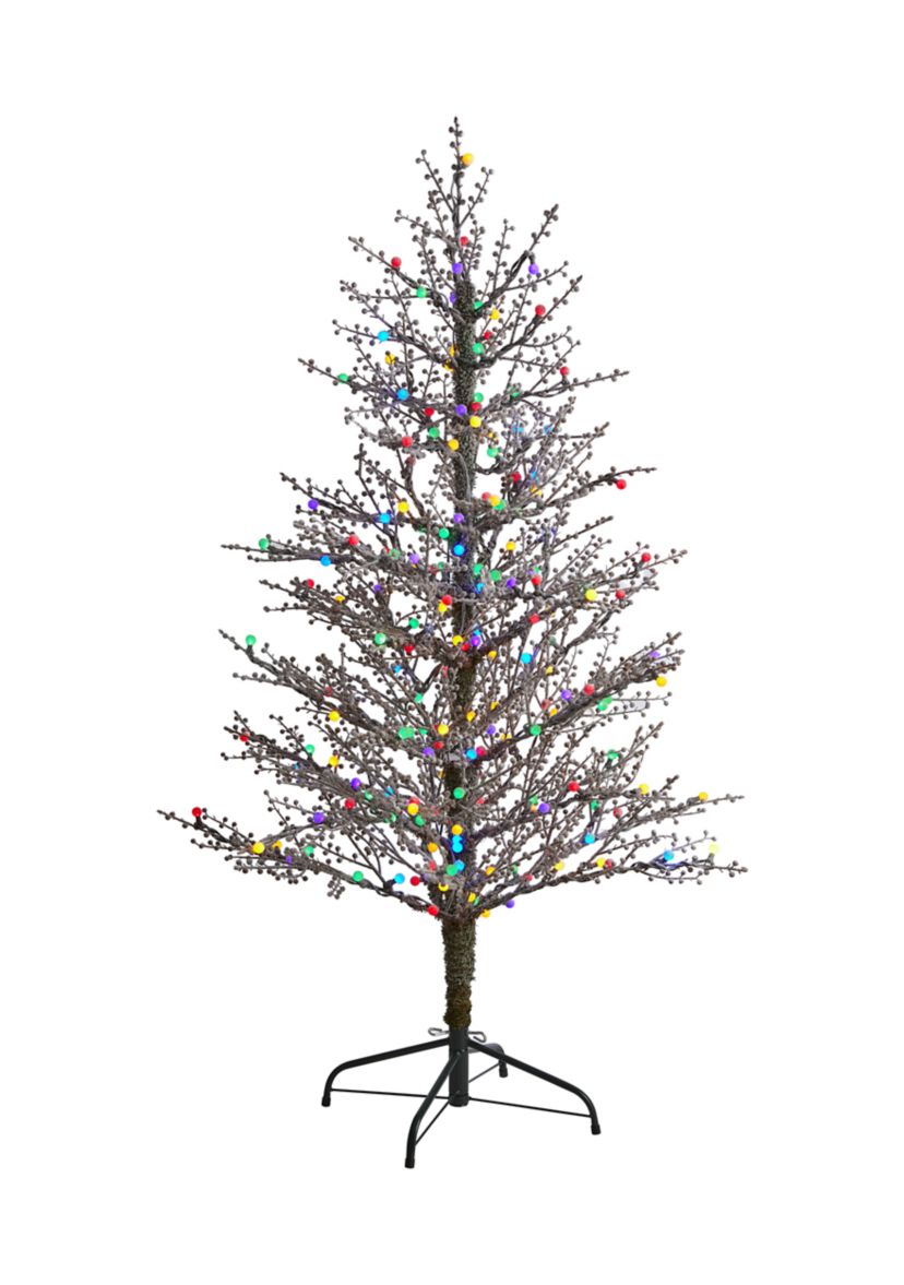 5 Foot Frosted Berry Twig Christmas Tree with Multicolored Gum Ball LED Lights