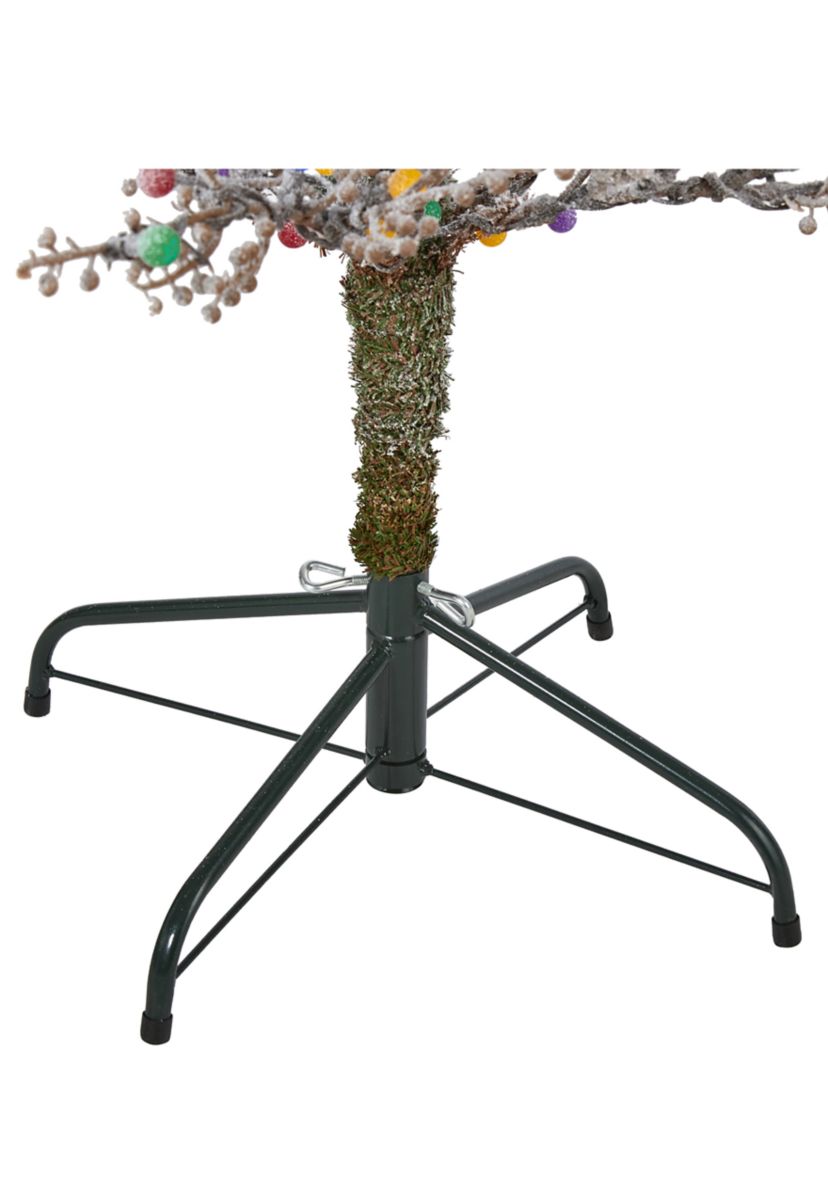 5 Foot Frosted Berry Twig Christmas Tree with Multicolored Gum Ball LED Lights