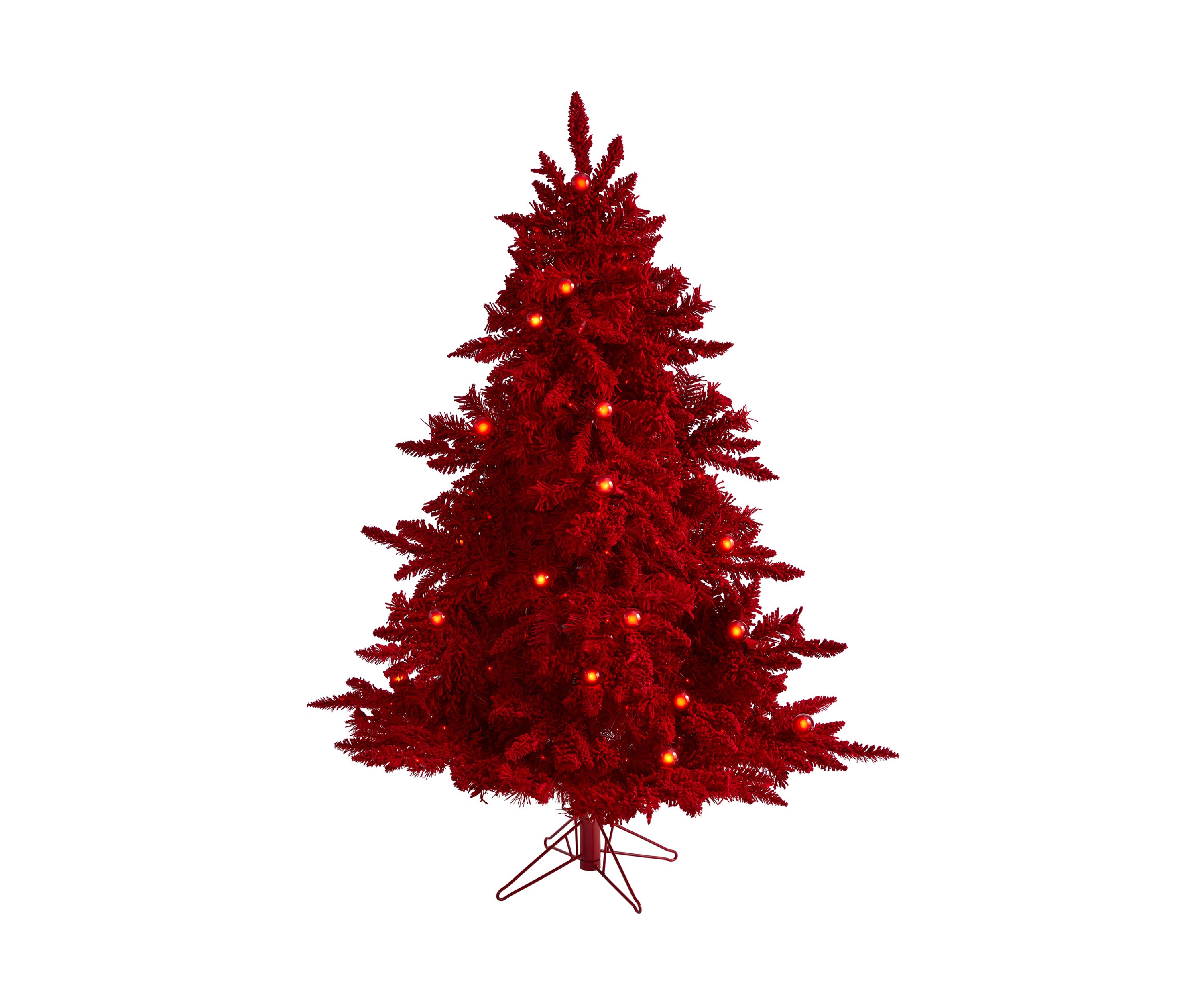 5 Foot Flocked Fraser Fir Christmas Tree with Globe Bulbs and Bendable Branches