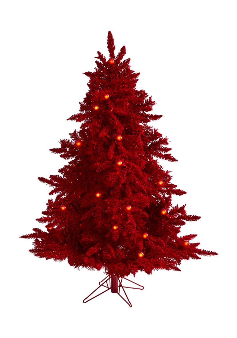 5 Foot Flocked Fraser Fir Christmas Tree with Globe Bulbs and Bendable Branches