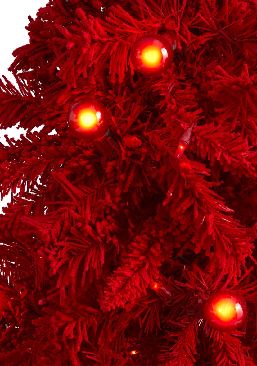 5 Foot Flocked Fraser Fir Christmas Tree with Globe Bulbs and Bendable Branches