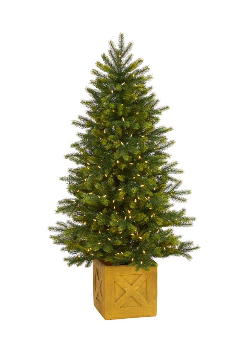 5 Foot Manchester Fir Artificial Christmas Tree in Decorative Planter with 250 Clear Warm (Multifunction) LED Lights and 366 Bendable Branches