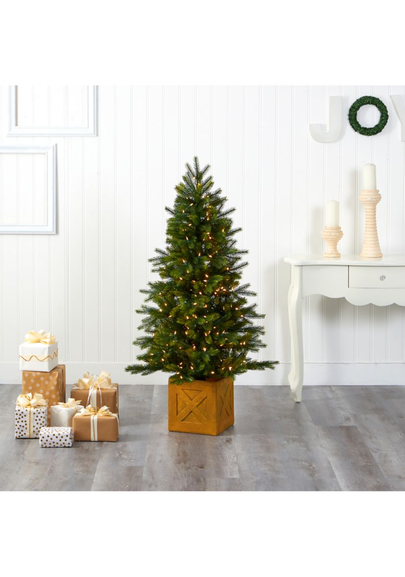 5 Foot Manchester Fir Artificial Christmas Tree in Decorative Planter with 250 Clear Warm (Multifunction) LED Lights and 366 Bendable Branches