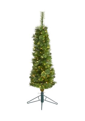 4-Foot Green Pencil Artificial Christmas Tree with 100 Clear (Multifunction) LED Lights and 140 Bendable Branches