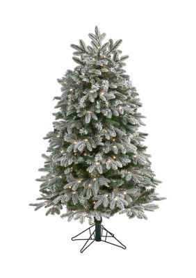 Nearly Natural 5 Foot Flocked Colorado Mountain Fir Artificial Christmas Tree with 300 Warm White Microdot (Multifunction) LED Lights, Green
