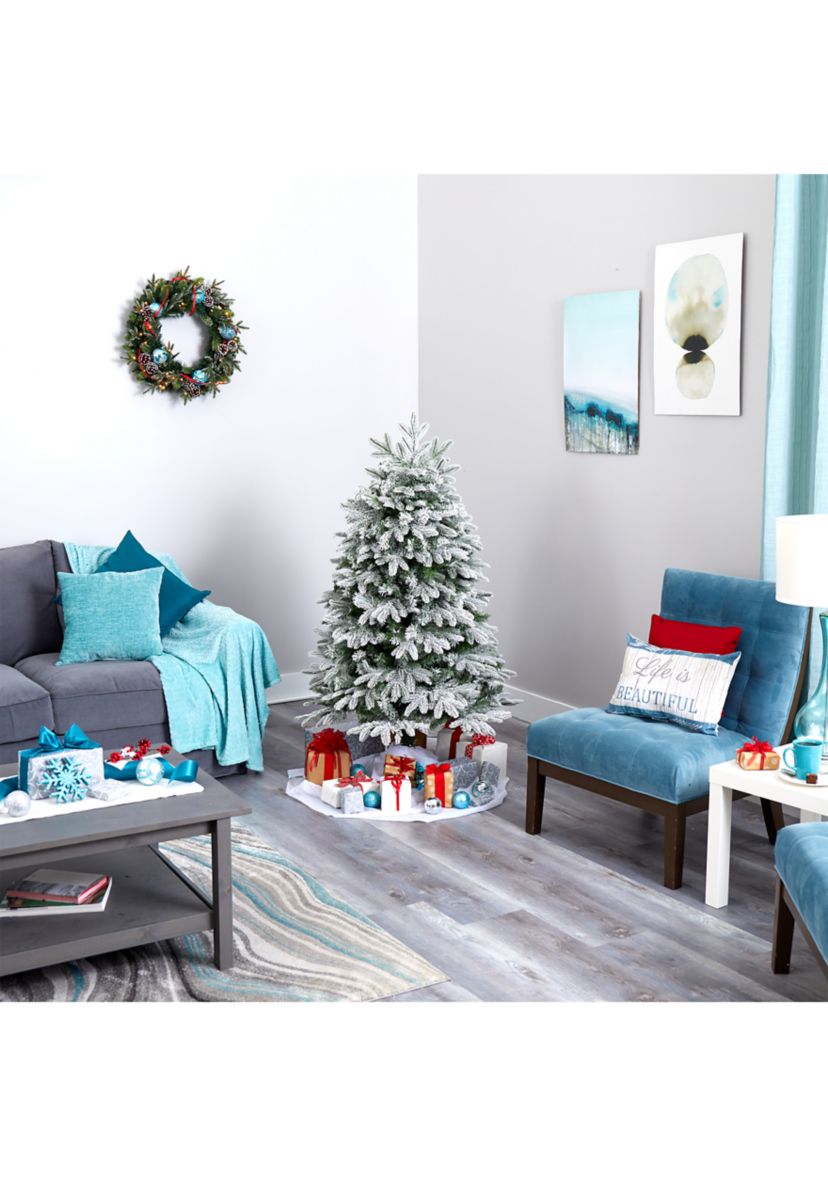 5 Foot Flocked Colorado Mountain Fir Artificial Christmas Tree with 300 Warm White Microdot (Multifunction) LED Lights with Instant Connect Technology and 511 Bendable Branches