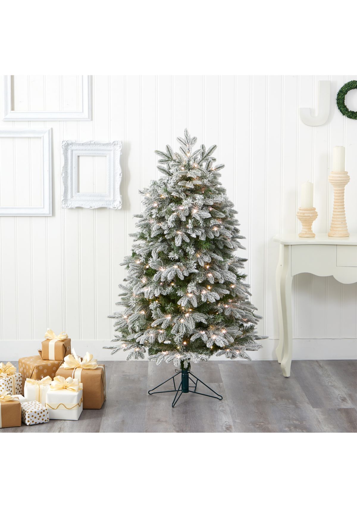 5 Foot Flocked Colorado Mountain Fir Artificial Christmas Tree with 300 Warm White Microdot (Multifunction) LED Lights with Instant Connect Technology and 511 Bendable Branches