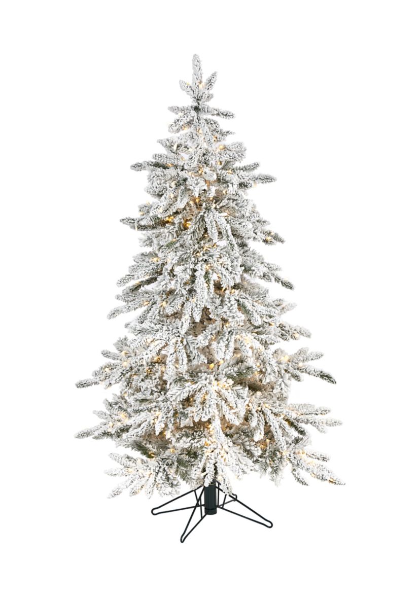 5 Foot Flocked Grand Northern Rocky Fir Artificial Christmas Tree with 650 Warm Micro (Multifunction with Remote Control) LED Lights, Instant Connect Technology and 386 Bendable Branches
