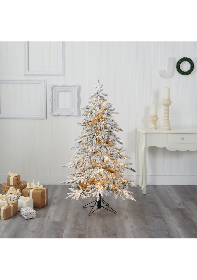 5 Foot Flocked Grand Northern Rocky Fir Artificial Christmas Tree with 650 Warm Micro (Multifunction with Remote Control) LED Lights, Instant Connect Technology and 386 Bendable Branches