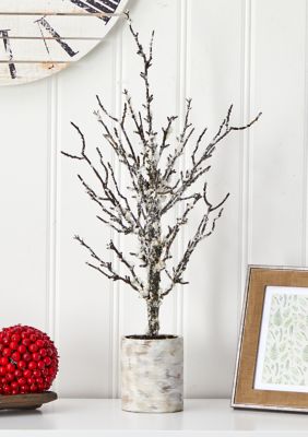Nearly Natural Snowed Twig Tree in Decorative Planter, Green, 2 Foot