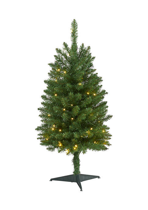 3 Foot Slim Green Mountain Pine Artificial Christmas Tree with 50 Clear LED Lights
