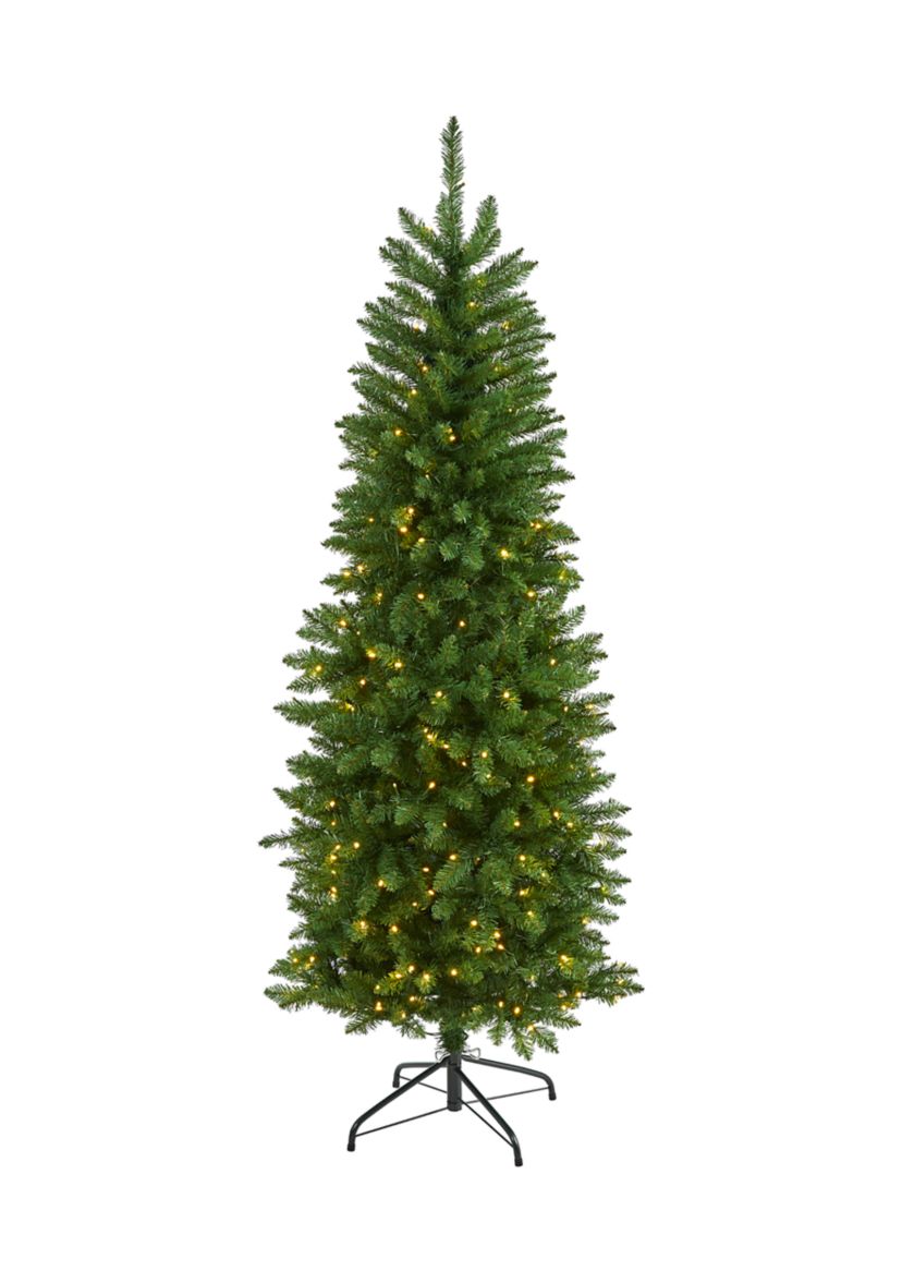 6 Foot Slim Green Mountain Pine Artificial Christmas Tree with 250 Clear LED Lights