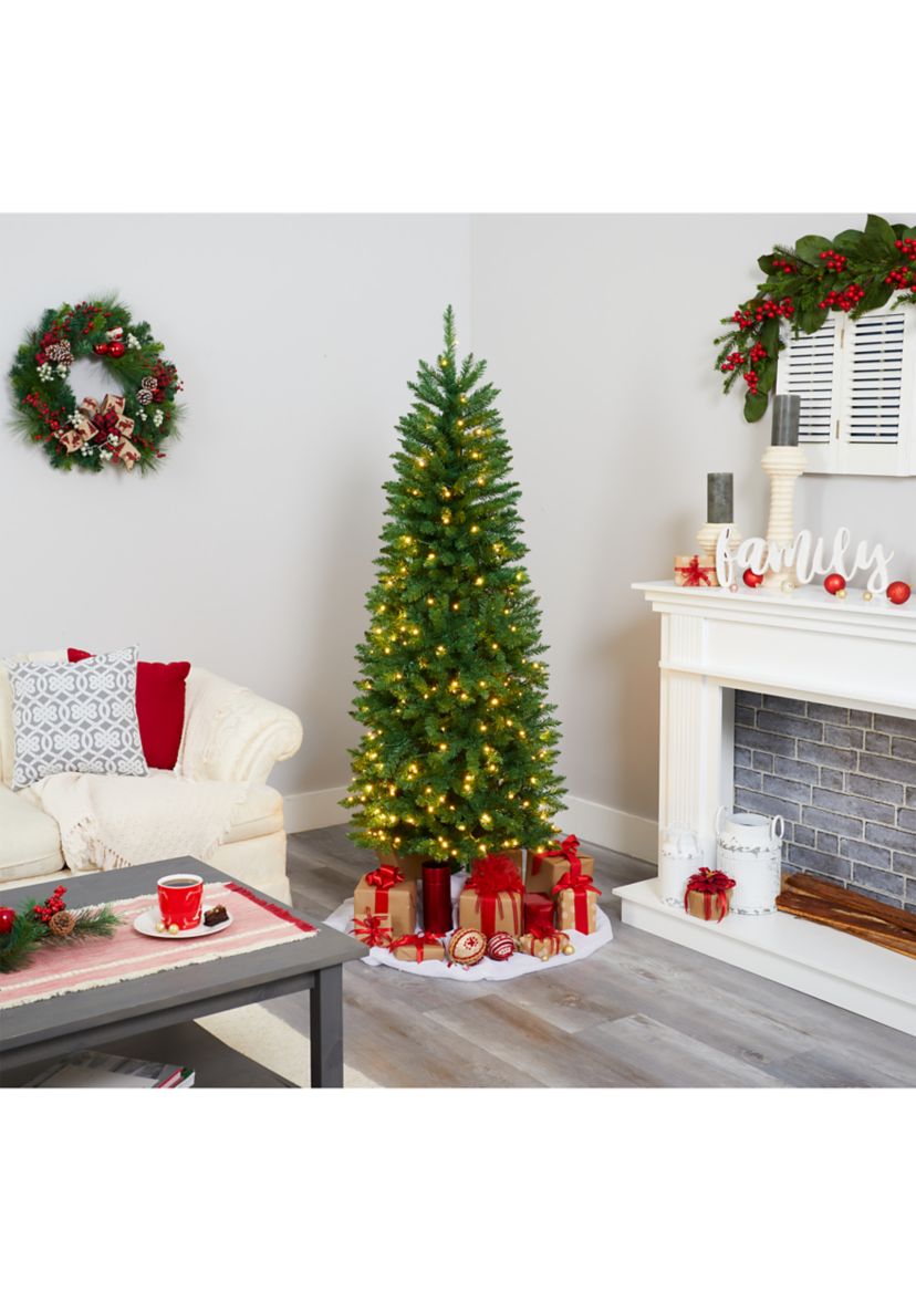 6 Foot Slim Green Mountain Pine Artificial Christmas Tree with 250 Clear LED Lights