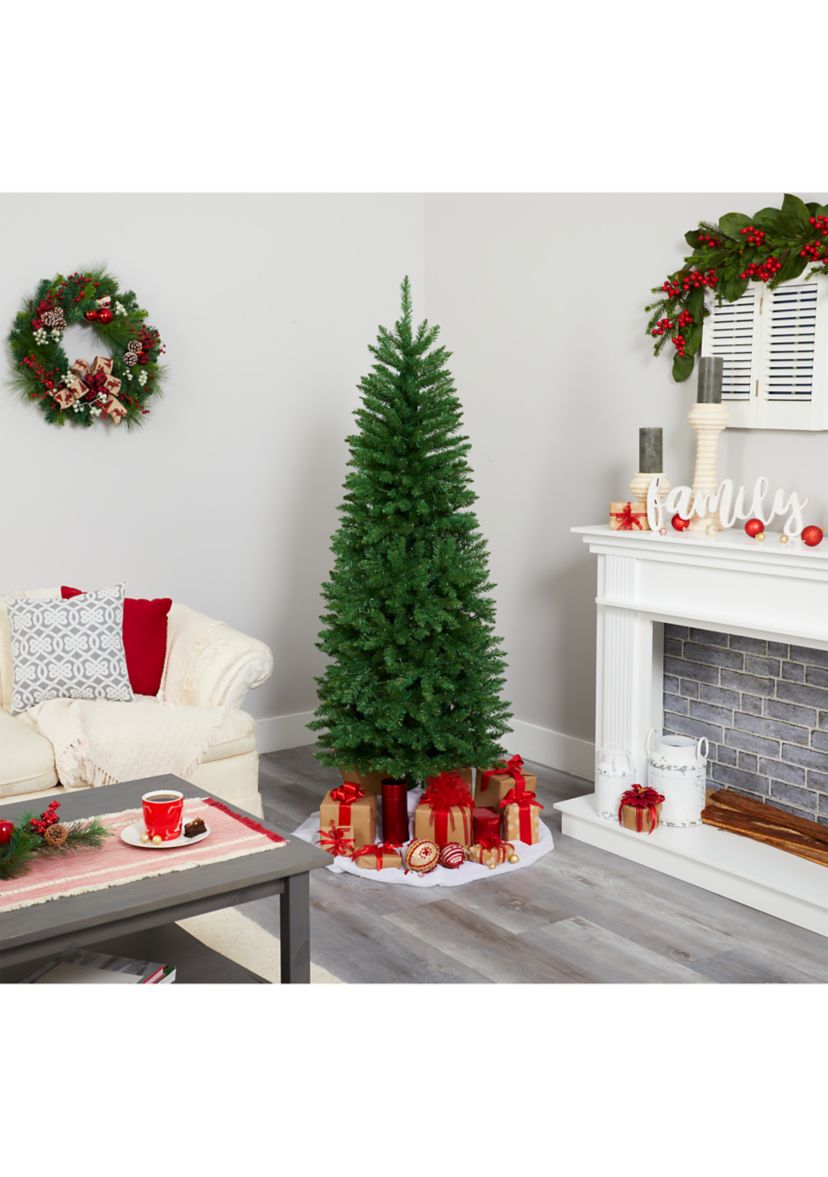 6 Foot Slim Green Mountain Pine Artificial Christmas Tree with 250 Clear LED Lights