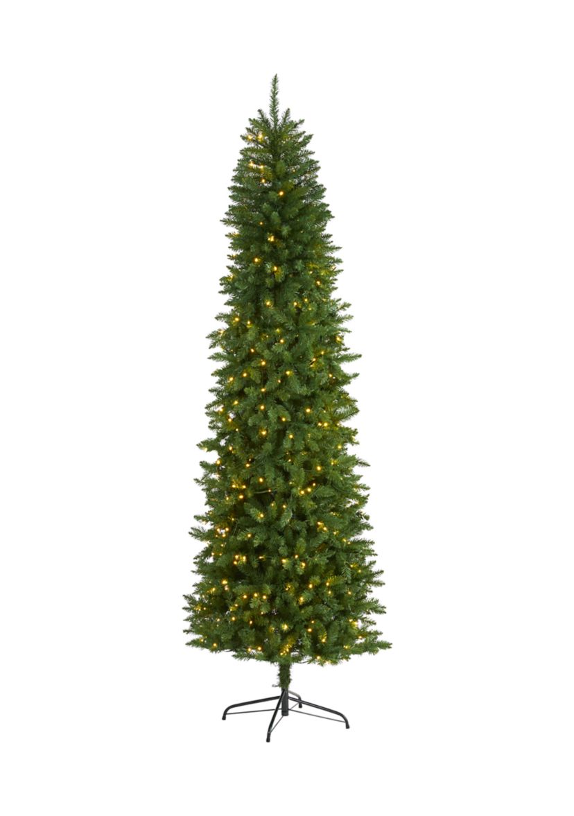 8 Foot Slim Green Mountain Pine Artificial Christmas Tree with 400 Clear LED Lights