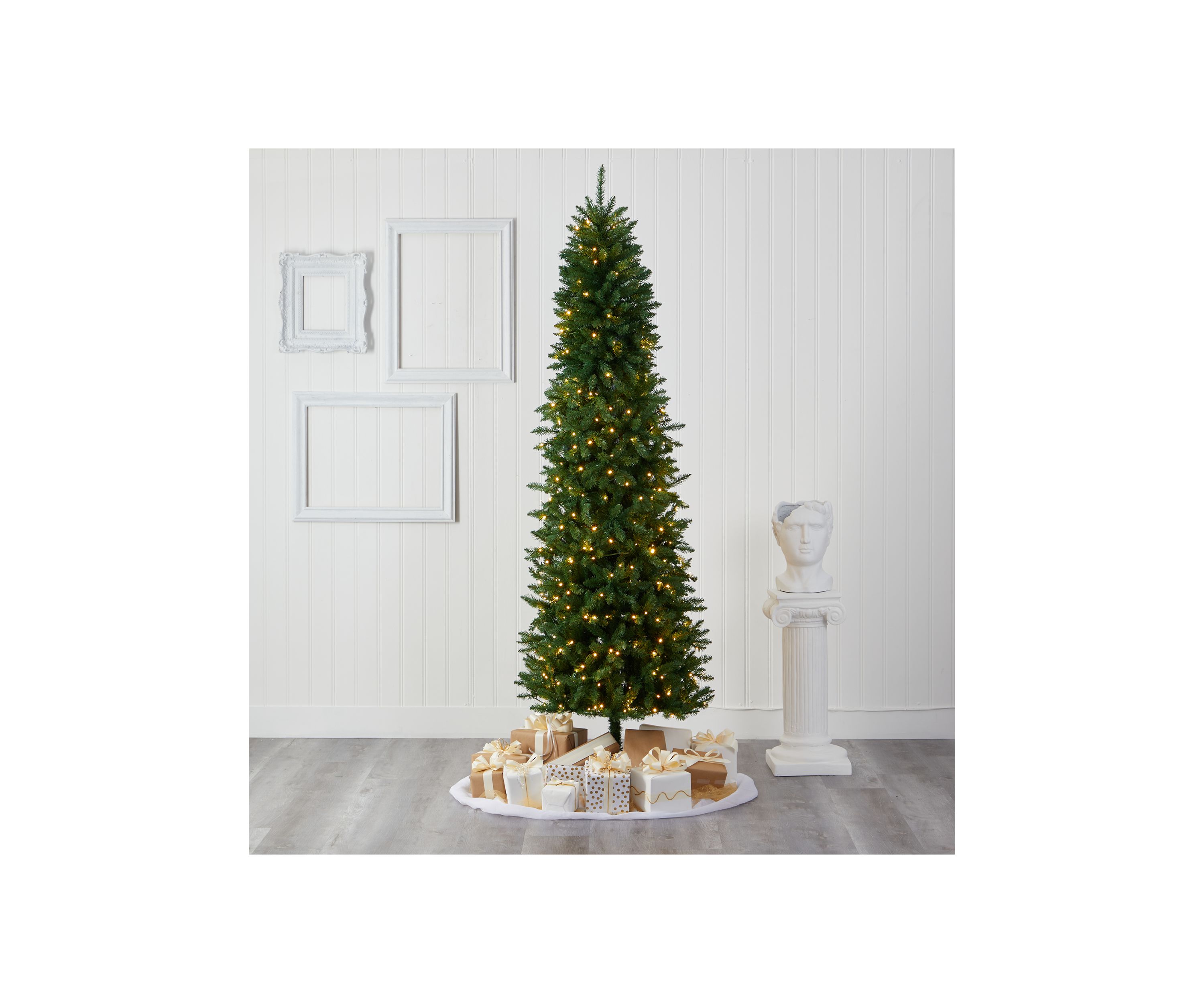8 Foot Slim Green Mountain Pine Artificial Christmas Tree with 400 Clear LED Lights