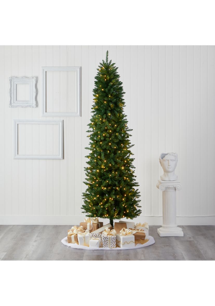 8 Foot Slim Green Mountain Pine Artificial Christmas Tree with 400 Clear LED Lights