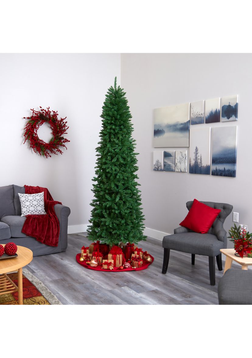 8 Foot Slim Green Mountain Pine Artificial Christmas Tree with 400 Clear LED Lights