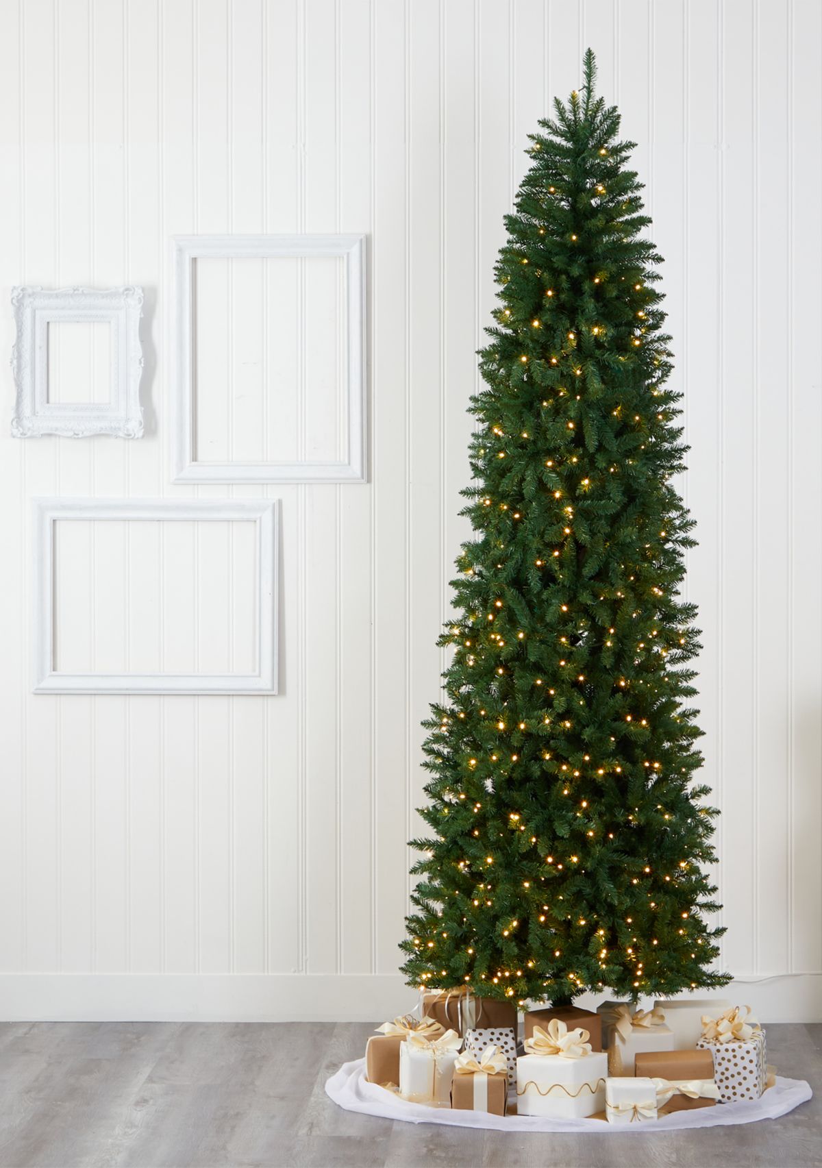 9 Foot Slim Green Mountain Pine Artificial Christmas Tree with 600 Clear LED Lights