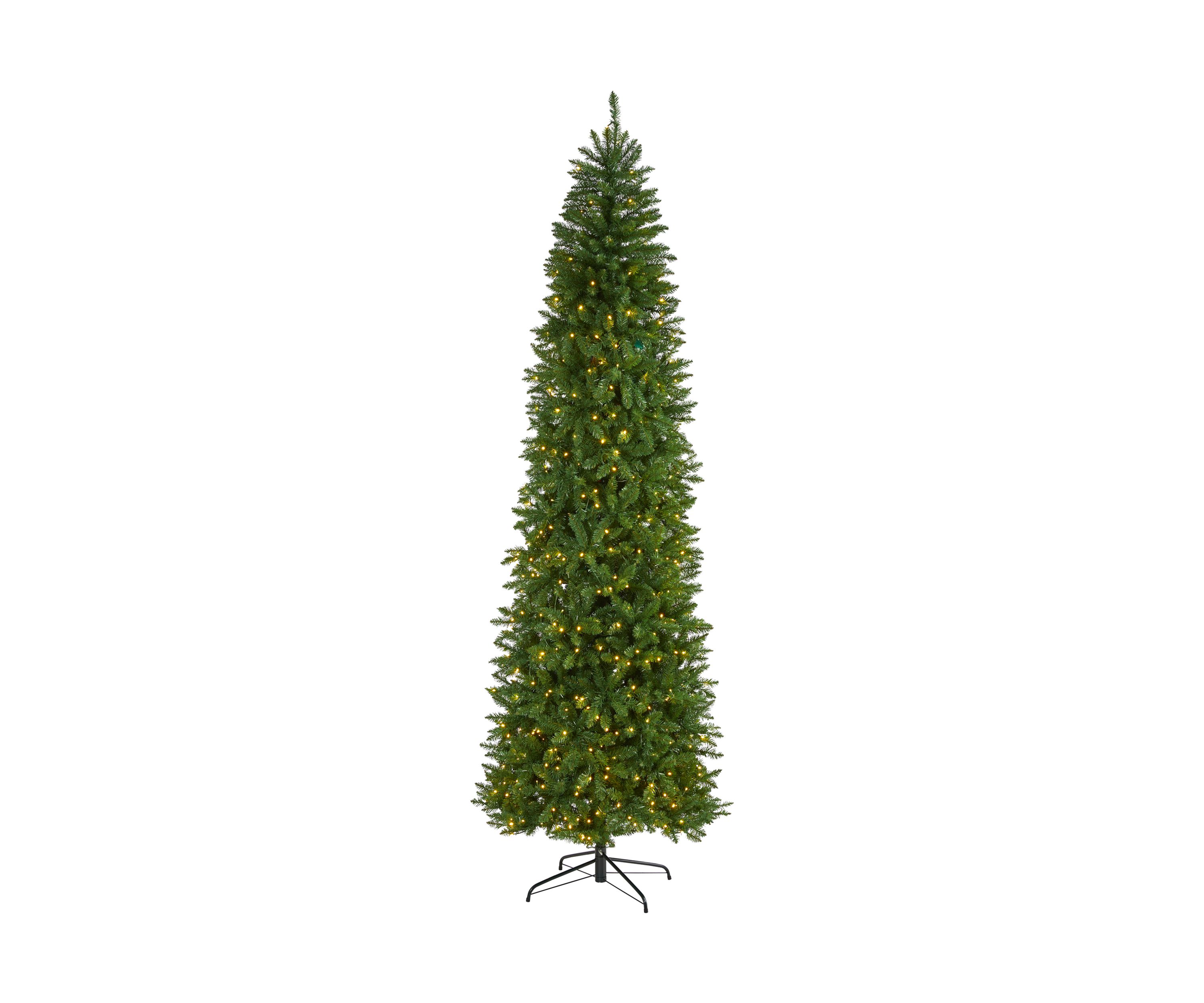 9 Foot Slim Green Mountain Pine Artificial Christmas Tree with 600 Clear LED Lights