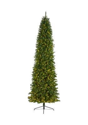 Nearly Natural 10 Foot Slim Green Mountain Pine Artificial Christmas Tree with 800 Clear LED Lights -  0192897240529