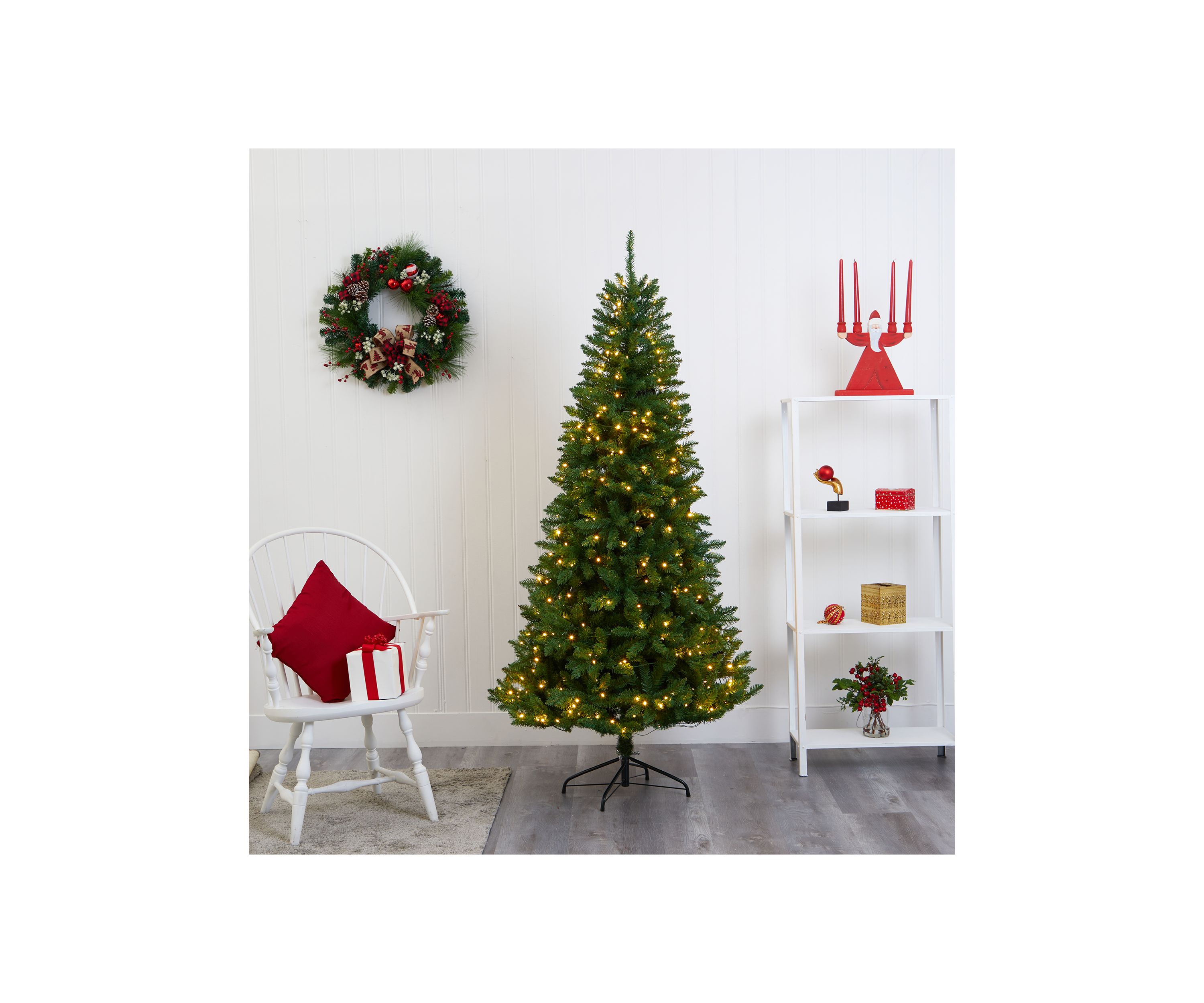 6.5 Foot Green Valley Fir Artificial Christmas Tree with 350 Clear LED Lights 1125 Bendable Branches