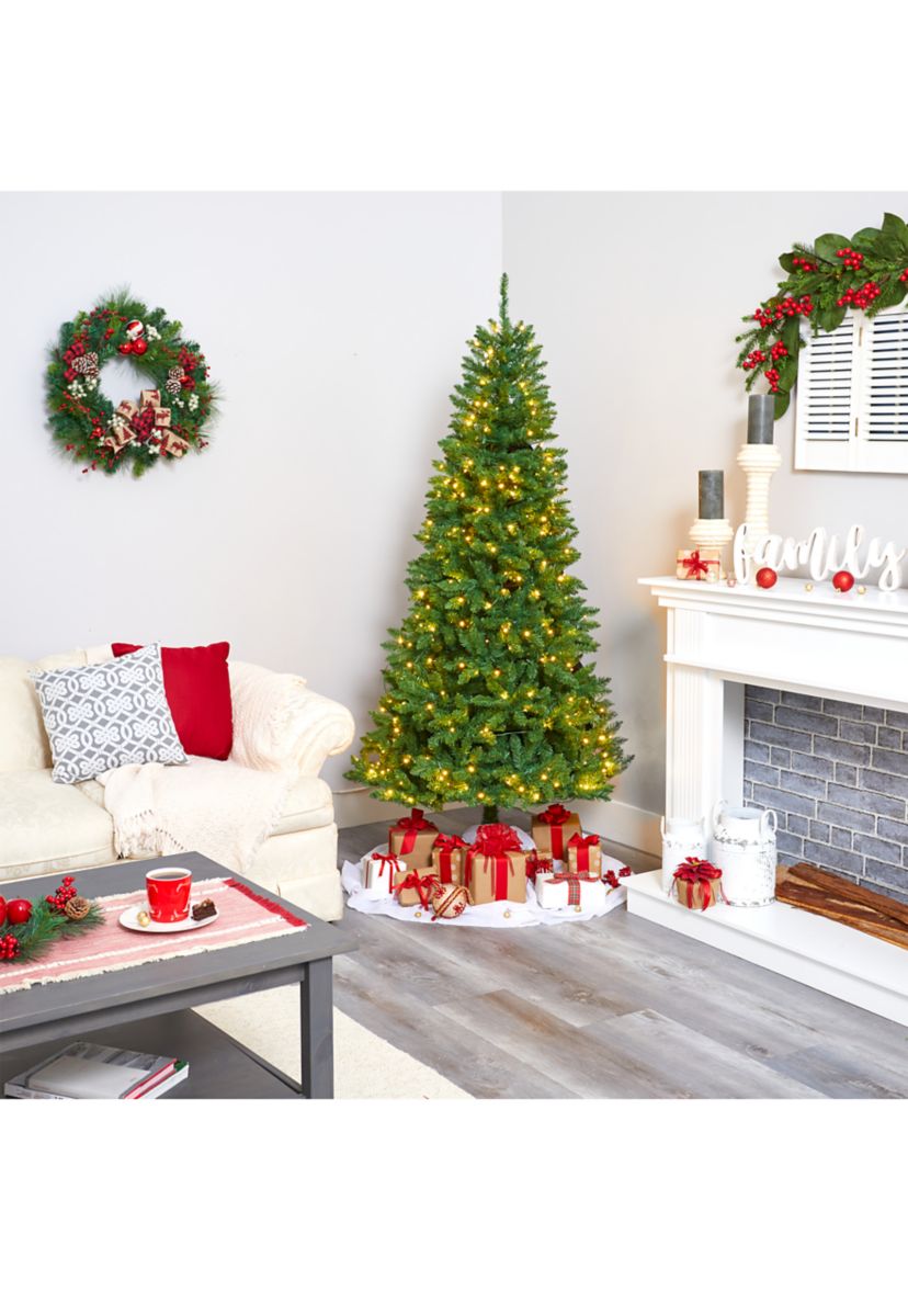 6.5 Foot Green Valley Fir Artificial Christmas Tree with 350 Clear LED Lights 1125 Bendable Branches