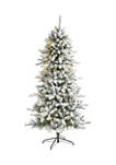 6 Foot Flocked Livingston Fir Artificial Christmas Tree with Pine Cones and 300 Clear Warm LED Lights
