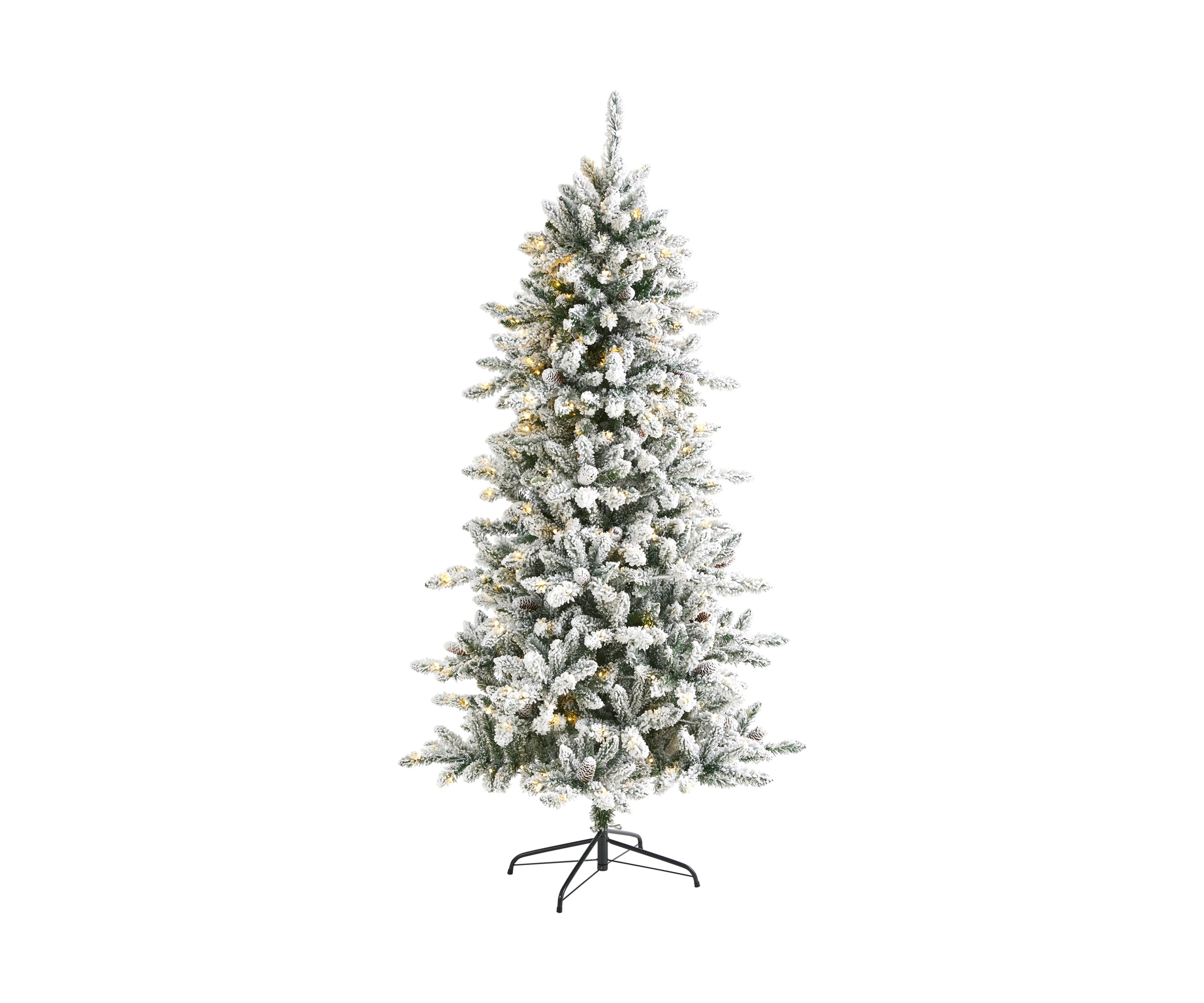 6 Foot Flocked Livingston Fir Artificial Christmas Tree with Pine Cones and 300 Clear Warm LED Lights