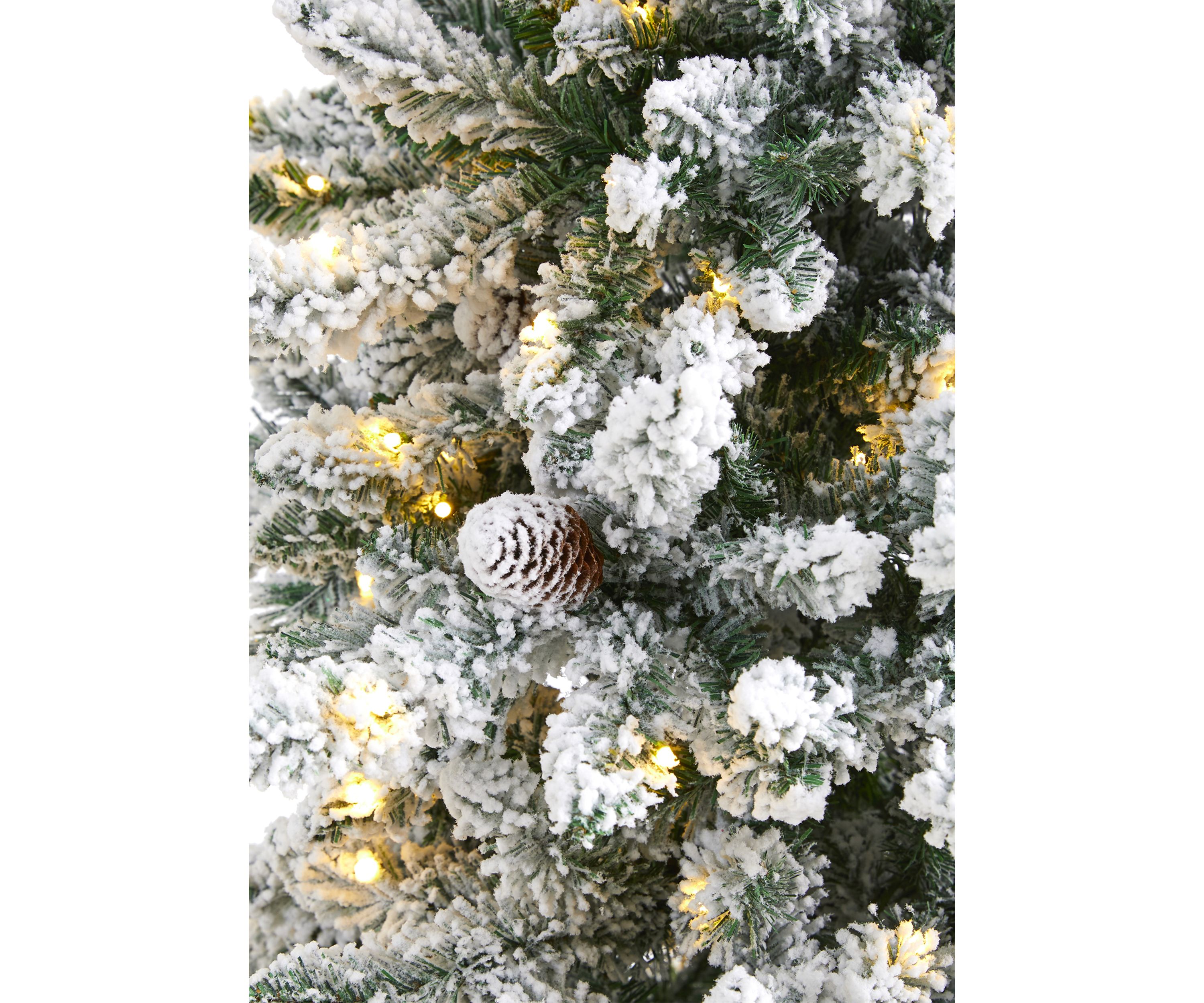 6 Foot Flocked Livingston Fir Artificial Christmas Tree with Pine Cones and 300 Clear Warm LED Lights