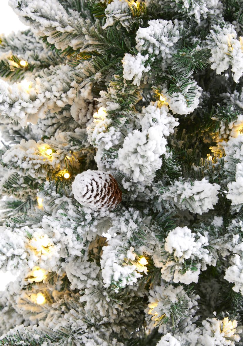 6 Foot Flocked Livingston Fir Artificial Christmas Tree with Pine Cones and 300 Clear Warm LED Lights
