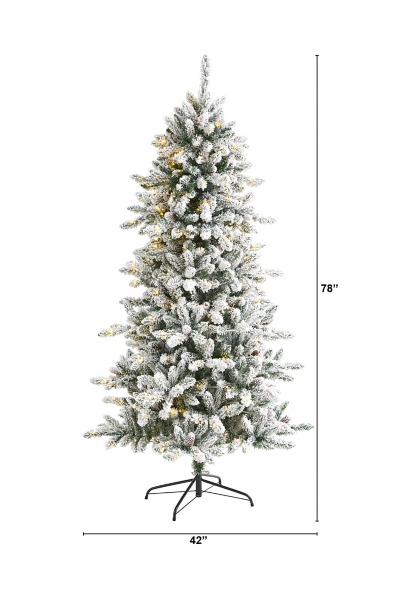 6.5 Foot Flocked Livingston Fir Artificial Christmas Tree with Pine Cones and 300 Clear Warm LED Lights
