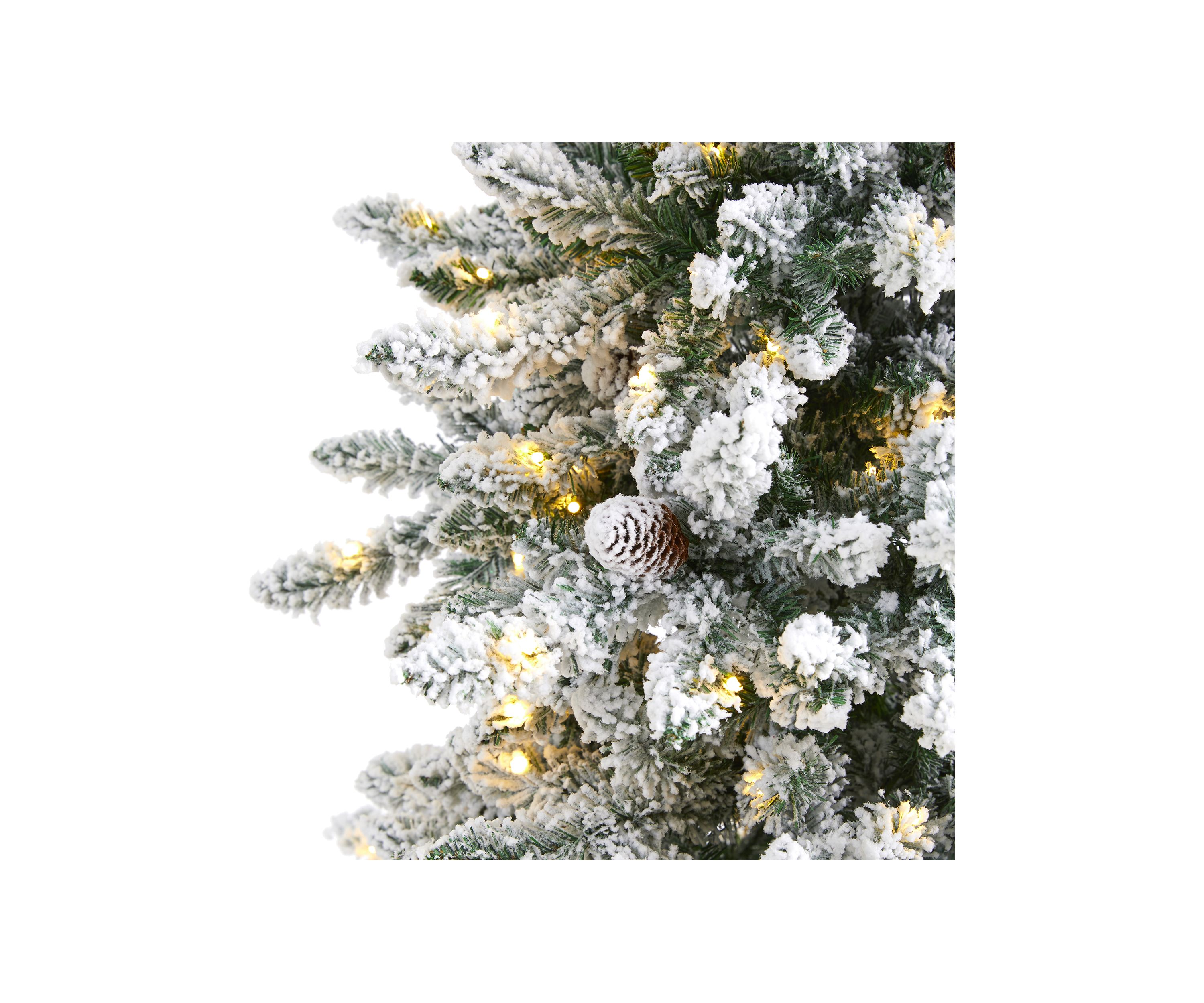 6.5 Foot Flocked Livingston Fir Artificial Christmas Tree with Pine Cones and 300 Clear Warm LED Lights