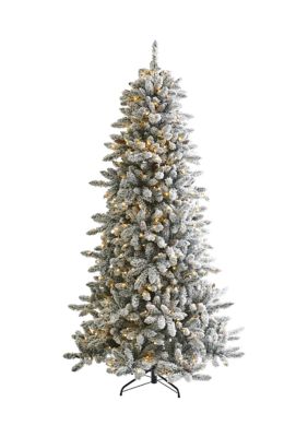 7.5 Foot Flocked Livingston Fir Artificial Christmas Tree with Pine Cones and 500 Clear Warm LED Lights