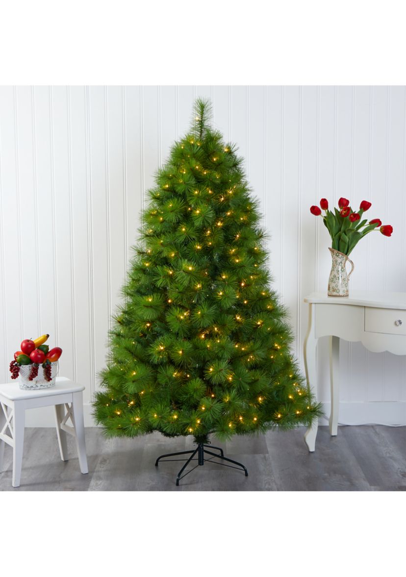 6 Foot Green Scotch Pine Artificial Christmas Tree with 300 Clear LED Lights