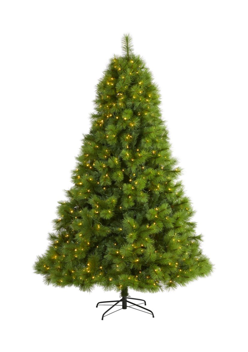 8 Foot Green Scotch Pine Artificial Christmas Tree with 600 Clear LED Lights