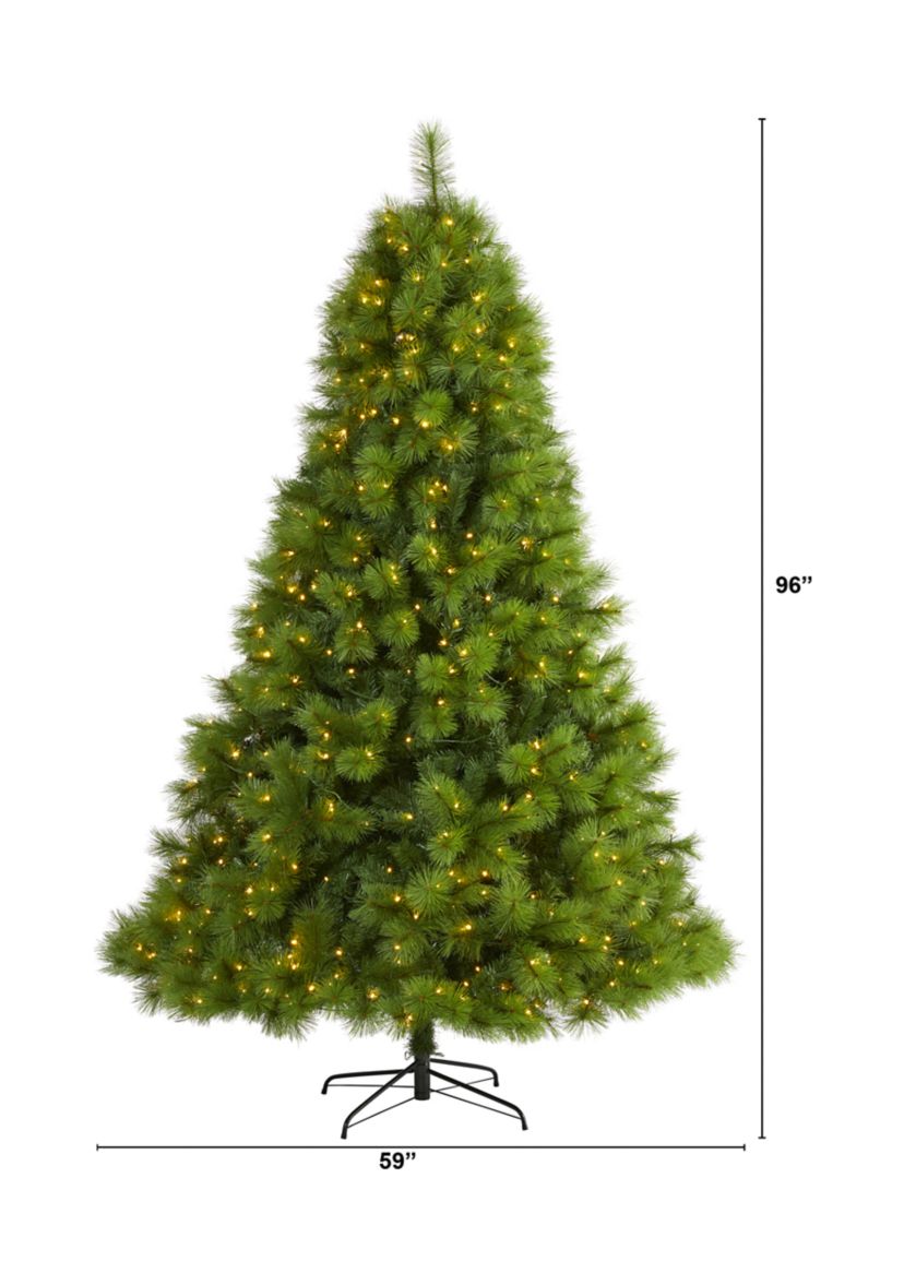 8 Foot Green Scotch Pine Artificial Christmas Tree with 600 Clear LED Lights