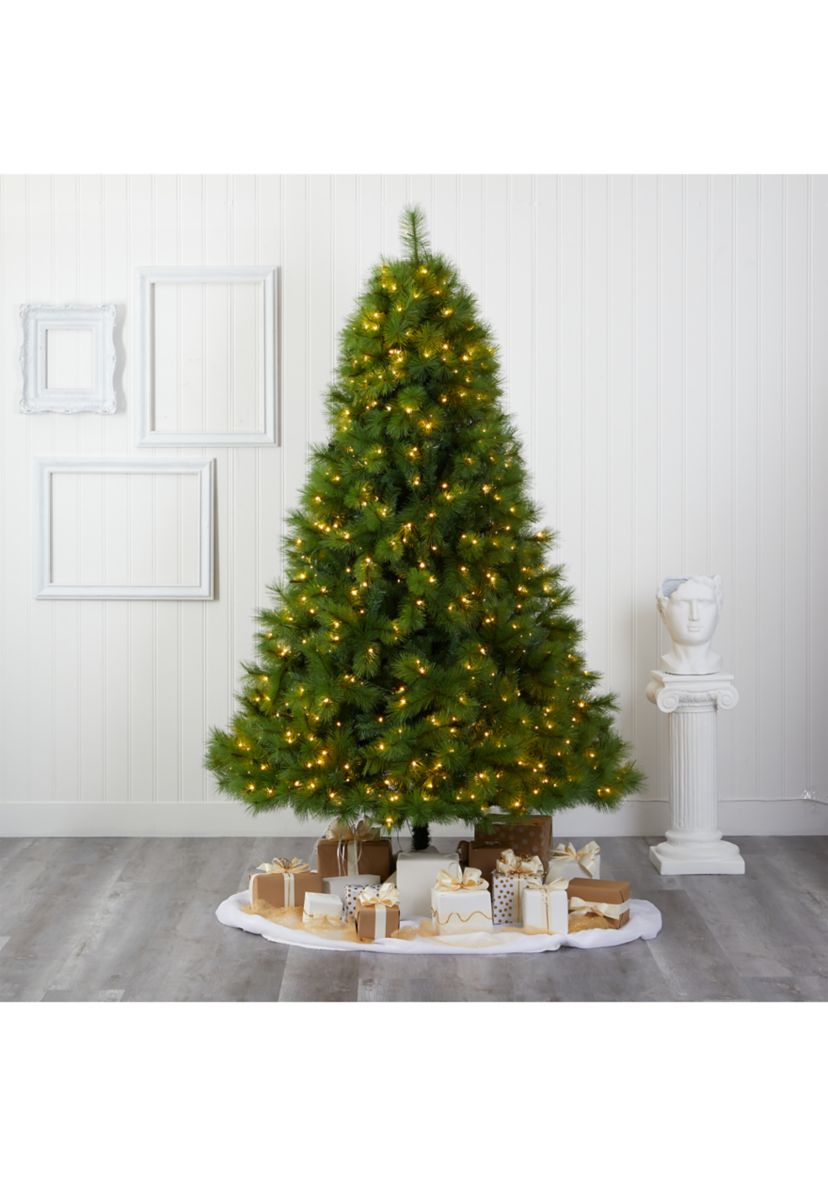 8 Foot Green Scotch Pine Artificial Christmas Tree with 600 Clear LED Lights