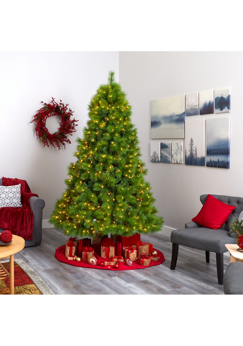 8 Foot Green Scotch Pine Artificial Christmas Tree with 600 Clear LED Lights