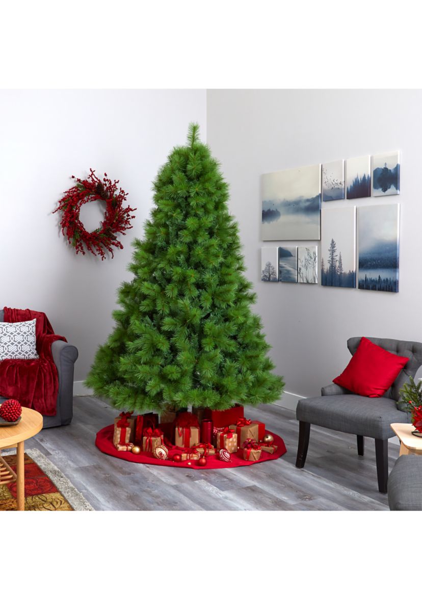 8 Foot Green Scotch Pine Artificial Christmas Tree with 600 Clear LED Lights