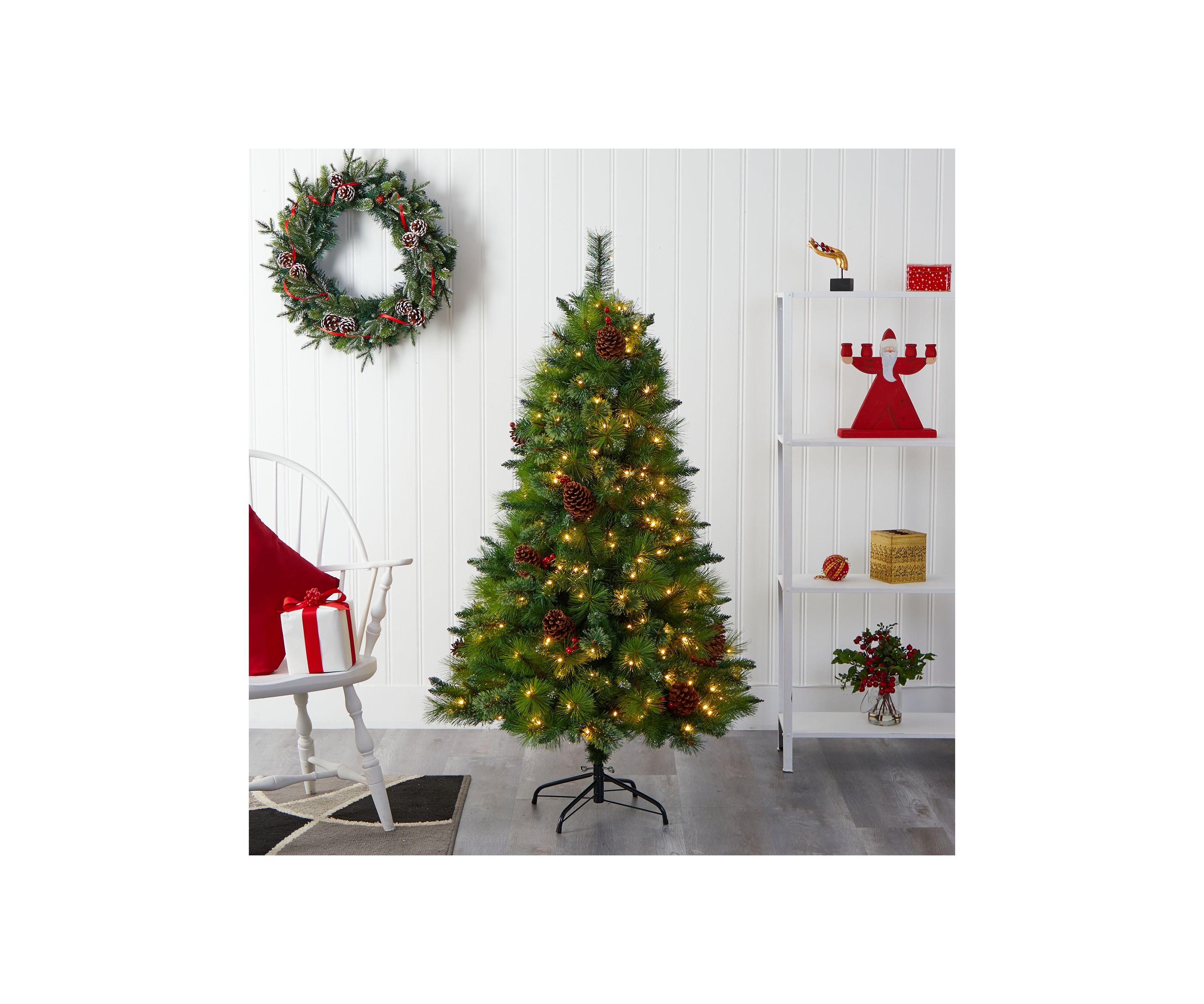 5 Foot Montana Mixed Pine Artificial Christmas Tree with Pine Cones, Berries and 250 Clear LED Lights