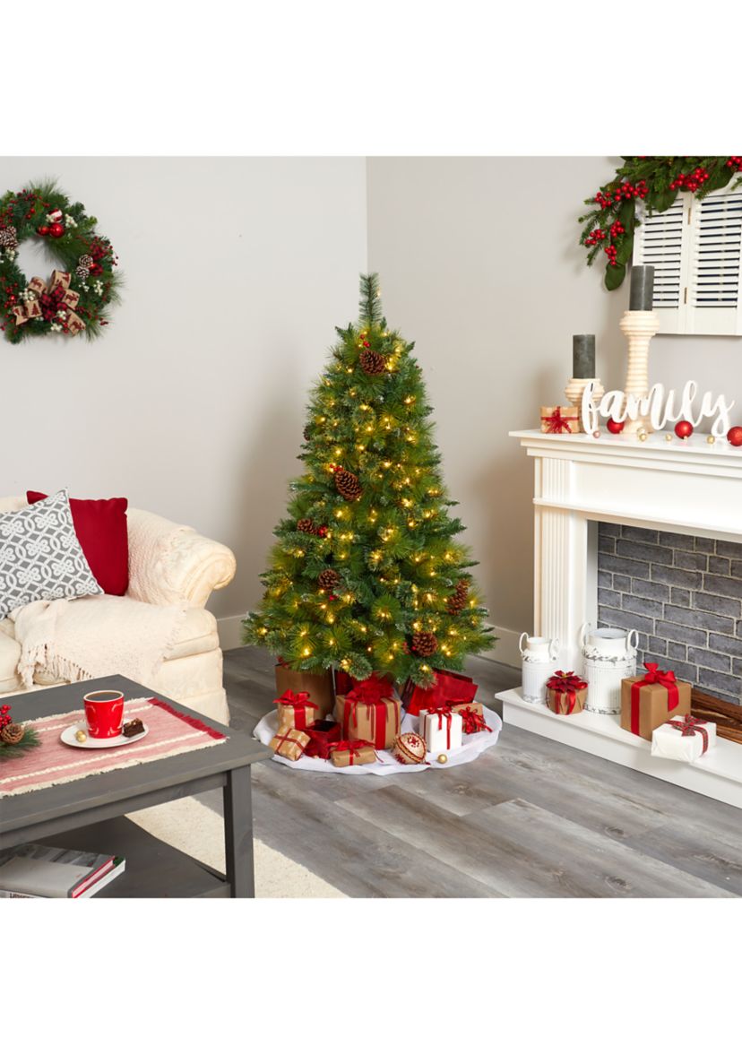 5 Foot Montana Mixed Pine Artificial Christmas Tree with Pine Cones, Berries and 250 Clear LED Lights