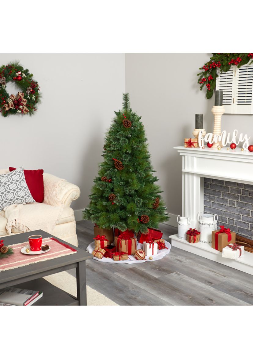 5 Foot Montana Mixed Pine Artificial Christmas Tree with Pine Cones, Berries and 250 Clear LED Lights