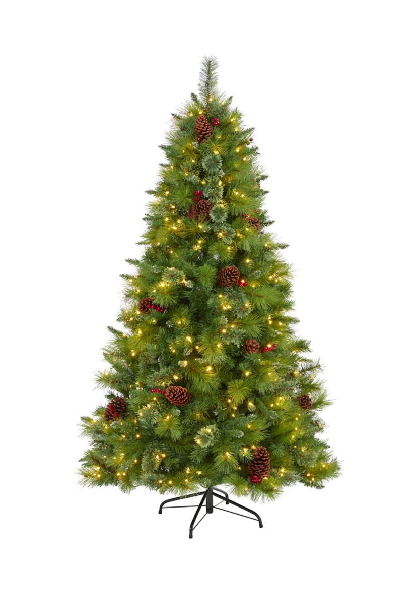 6 Foot Montana Mixed Pine Artificial Christmas Tree with Pine Cones, Berries and 350 Clear LED Lights