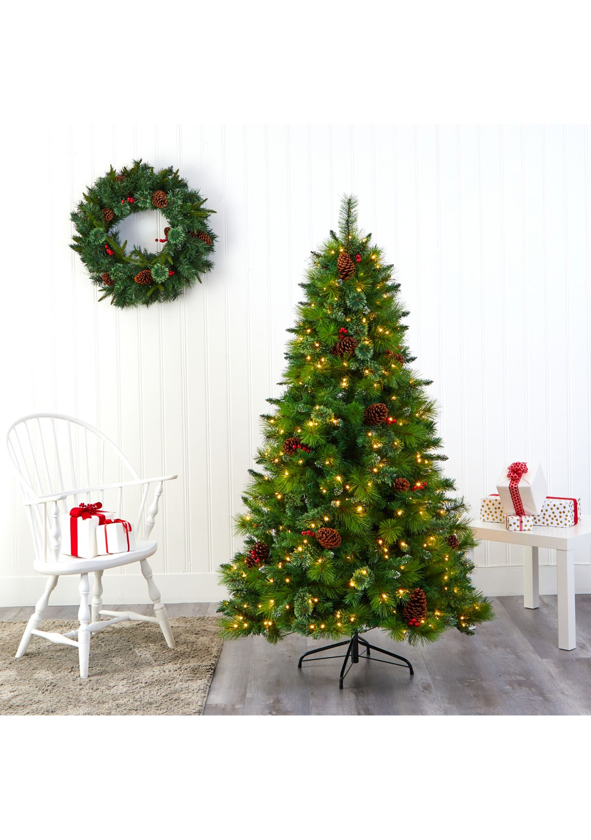 6 Foot Montana Mixed Pine Artificial Christmas Tree with Pine Cones, Berries and 350 Clear LED Lights