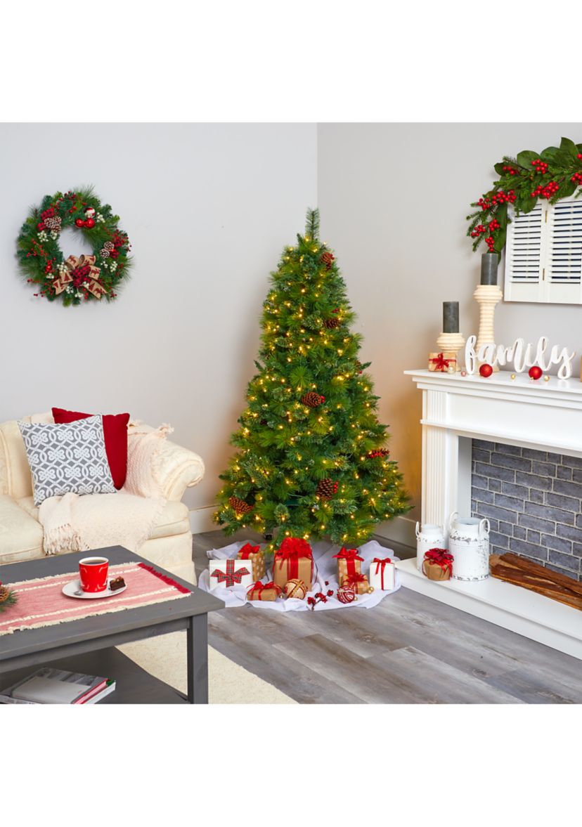 6 Foot Montana Mixed Pine Artificial Christmas Tree with Pine Cones, Berries and 350 Clear LED Lights